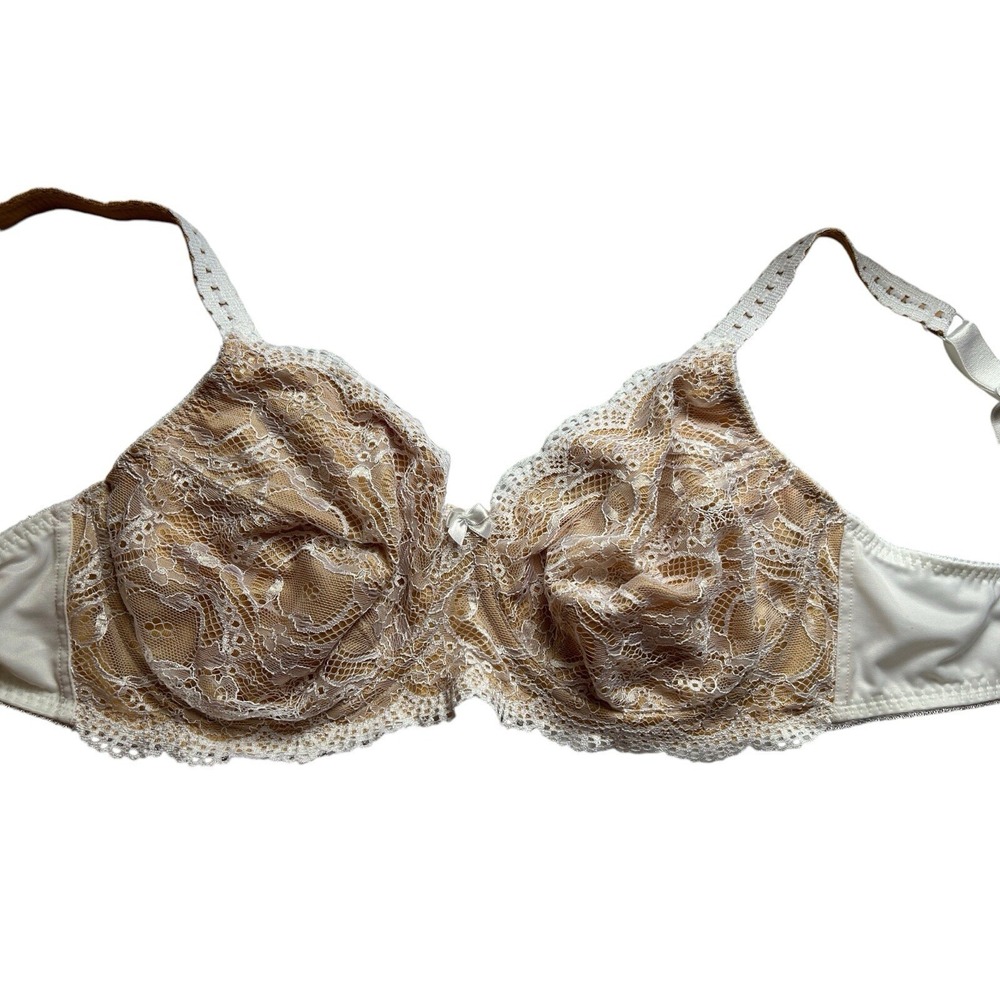 42C Classique Nude & White Lace Bra Spring Beige Gold Lingerie Bralette